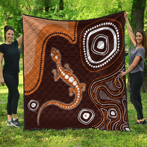 Australia Aboriginal Inspired Quilt - Aboriginal Art Background With Lizard Style Quilt